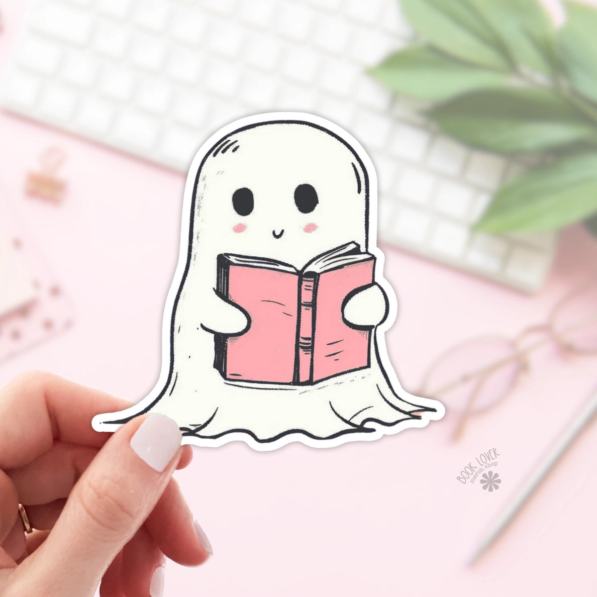 Ghost Reading Book Sticker