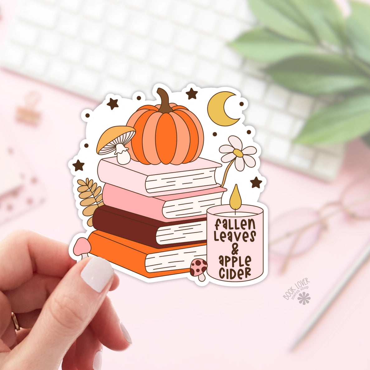 Autumn Books and Candle Sticker