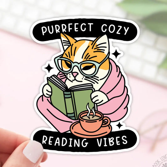 Purrfect Cozy Reading Vibes Sticker