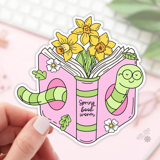 Spring Book Worm Sticker